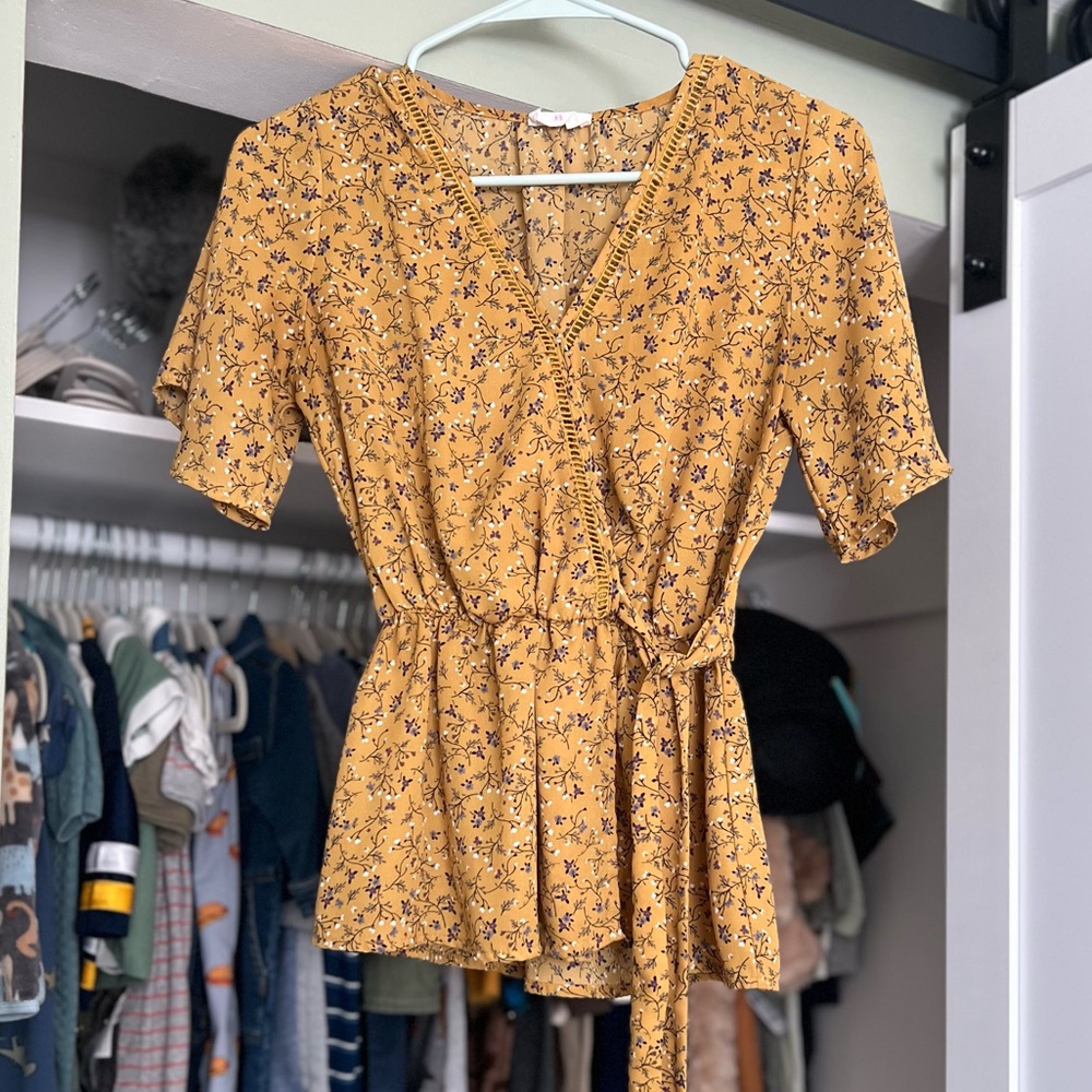 Sienna Sky Mustard Floral Wrap Blouse